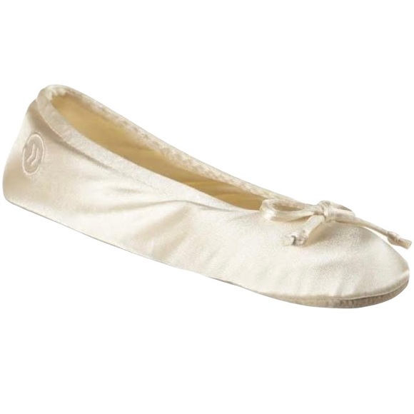 Isotoner Women's Ivory Satin Ballerina Slippers